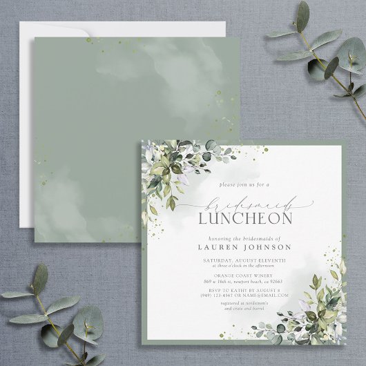Dusty Blue Eucalyptus Floral Bridal Luncheon Kaart