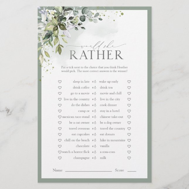 Dusty Blue Eucalyptus Floral Vrijgezellenfeest Gam (Voorkant)