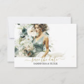 Dusty Blue Eucalyptus Gold RSVP Kaartje (Voorkant)