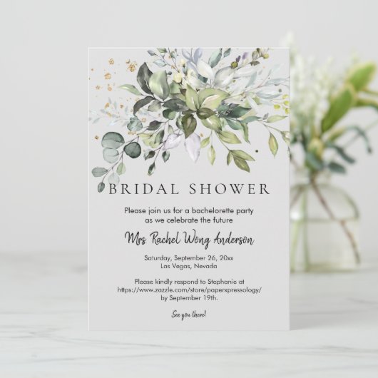 Dusty Blue Eucalyptus Green Leaves Vrijgezellenfee Kaart (Staand voorkant)