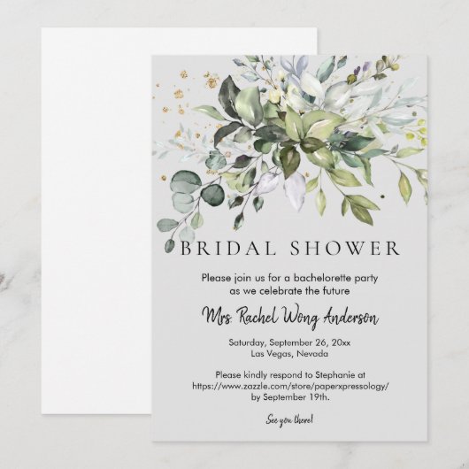 Dusty Blue Eucalyptus Green Leaves Vrijgezellenfee Kaart (Voorkant / Achterkant)