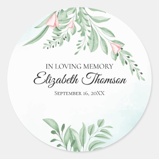 Dusty Blue Eucalyptus Green Memorial begrafenis Ronde Sticker (Voorkant)