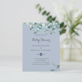Dusty Blue Eucalyptus Greenery BABY SHOWER Invites Briefkaart (Staand voorkant)