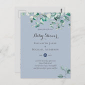 Dusty Blue Eucalyptus Greenery BABY SHOWER Invites Briefkaart (Voorkant / Achterkant)
