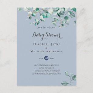 Dusty Blue Eucalyptus Greenery BABY SHOWER Invites Briefkaart
