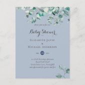 Dusty Blue Eucalyptus Greenery BABY SHOWER Invites Briefkaart (Voorkant)