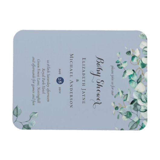 Dusty Blue Eucalyptus Greenery BABY SHOWER Invites Magneet (Horizontaal)