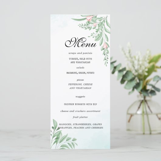 Dusty Blue Eucalyptus Greenery Birthday Menu (Staand voorkant)
