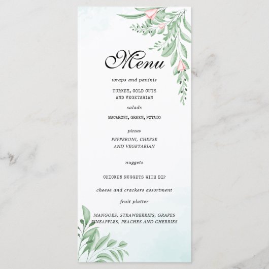 Dusty Blue Eucalyptus Greenery Birthday Menu (Voorkant)