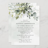 Dusty Blue Eucalyptus Greenery Boho Baby shower Kaart (Voorkant / Achterkant)