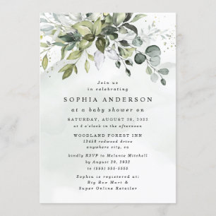 Dusty Blue Eucalyptus Greenery Boho Baby shower Kaart