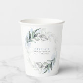 Dusty Blue Eucalyptus Greenery Boho Vrijgezellenfe Papieren Bekers (Achterkant)