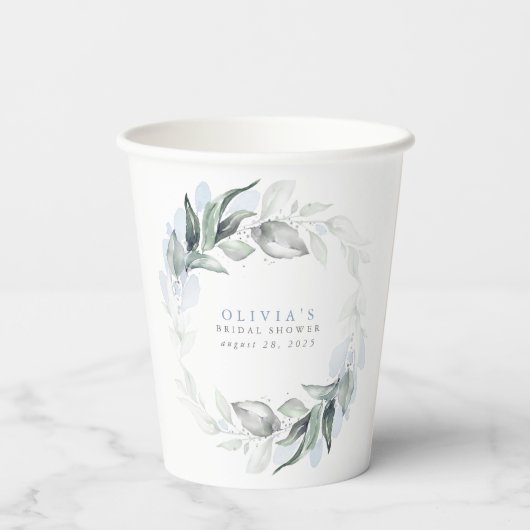 Dusty Blue Eucalyptus Greenery Boho Vrijgezellenfe Papieren Bekers (Achterkant)