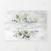 Dusty Blue Eucalyptus Greenery Botanical Marble Drieluik Uitnodiging (Cover)