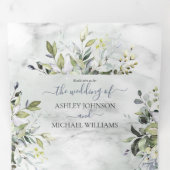 Dusty Blue Eucalyptus Greenery Botanical Marble Drieluik Uitnodiging (Binnenzijde eerst)