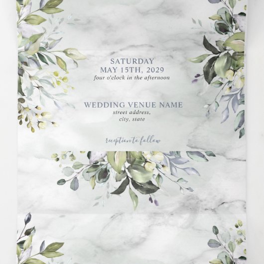 Dusty Blue Eucalyptus Greenery Botanical Marble Drieluik Uitnodiging (Binnenkant midden)