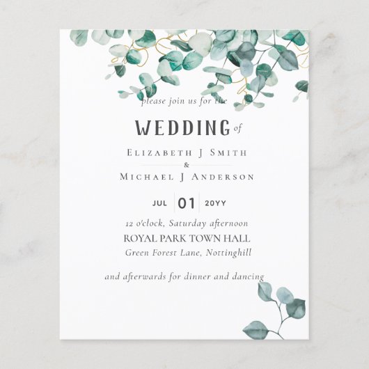 Dusty Blue Eucalyptus Greenery BUDGET WEDDING Flye Flyer (Voorkant)