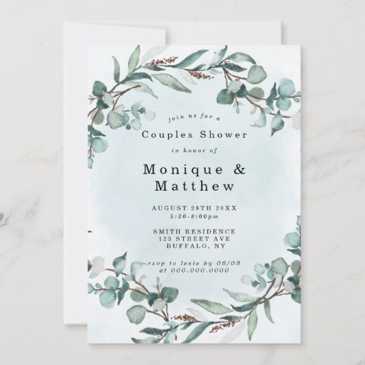 Dusty Blue Eucalyptus Greenery Couples Shower (Voorkant)