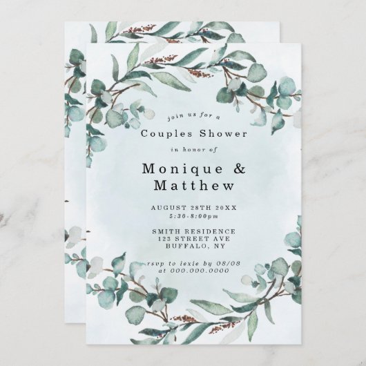 Dusty Blue Eucalyptus Greenery Couples Shower (Voorkant / Achterkant)