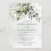 Dusty Blue Eucalyptus Greenery Engagement Party Kaart (Voorkant / Achterkant)