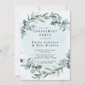 Dusty Blue Eucalyptus Greenery Engagement Party Kaart (Voorkant)