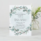 Dusty Blue Eucalyptus Greenery Engagement Party Kaart (Staand voorkant)