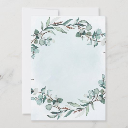 Dusty Blue Eucalyptus Greenery Engagement Party Kaart (Achterkant)