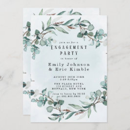 Dusty Blue Eucalyptus Greenery Engagement Party Kaart