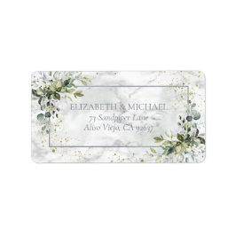 Dusty Blue Eucalyptus Greenery Marble Address Etiket