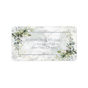 Dusty Blue Eucalyptus Greenery Marble Address Etiket