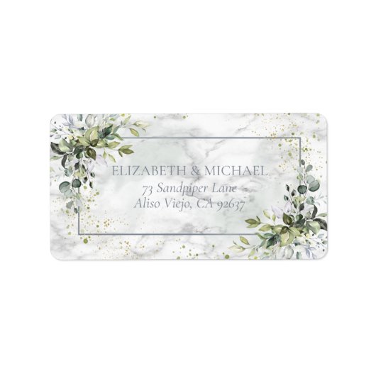 Dusty Blue Eucalyptus Greenery Marble Address Etiket (Voorkant)