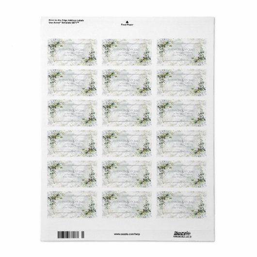 Dusty Blue Eucalyptus Greenery Marble Address Etiket (Full Sheet)