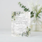 Dusty Blue Eucalyptus Greenery Marble Delay Date Briefkaart (Staand voorkant)