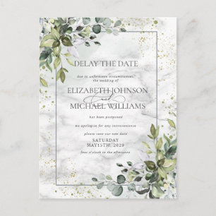 Dusty Blue Eucalyptus Greenery Marble Delay Date Briefkaart