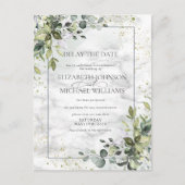 Dusty Blue Eucalyptus Greenery Marble Delay Date Briefkaart (Voorkant)