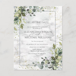 Dusty Blue Eucalyptus Greenery Marble Delay Date Briefkaart