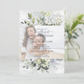 Dusty Blue Eucalyptus Greenery Marble Foto Kaart (Staand voorkant)