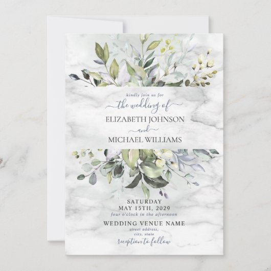 Dusty Blue Eucalyptus Greenery Marble Foto Kaart (Voorkant)