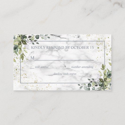 Dusty Blue Eucalyptus Greenery Marble Wedding RSVP Informatiekaartje (Achterkant)