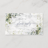 Dusty Blue Eucalyptus Greenery Marble Wedding RSVP Informatiekaartje (Voorkant)