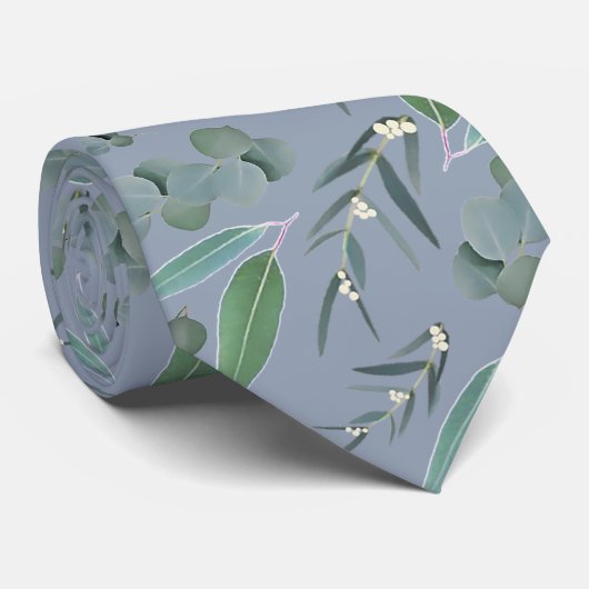 Dusty Blue Eucalyptus Greenery Pattern Stropdas (Opgerold)