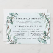 Dusty Blue Eucalyptus Greenery Rehearsal Dinner Kaart (Voorkant)