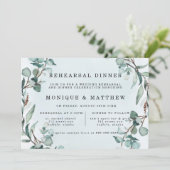 Dusty Blue Eucalyptus Greenery Rehearsal Dinner Kaart (Staand voorkant)