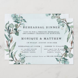 Dusty Blue Eucalyptus Greenery Rehearsal Dinner Kaart