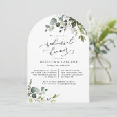 Dusty Blue Eucalyptus Greenery Rehearsal Dinner Kaart (Staand voorkant)