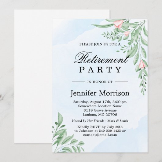 Dusty Blue Eucalyptus Greenery Retirement Party Kaart (Voorkant / Achterkant)