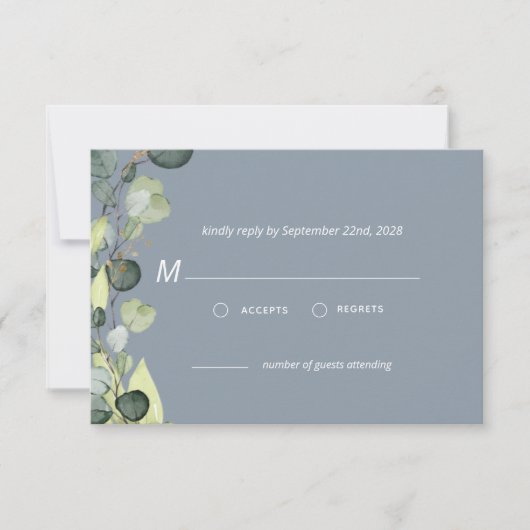 Dusty Blue Eucalyptus Greenery RSVP Simple Kaart (Voorkant)