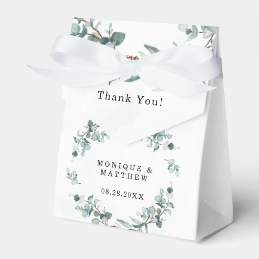 Dusty Blue Eucalyptus Greenery Rustic Wedding Bedankdoosjes (Voorkant Zijde)