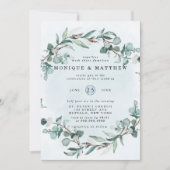 Dusty Blue Eucalyptus Greenery Rustic Wedding Kaart (Voorkant)