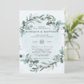 Dusty Blue Eucalyptus Greenery Rustic Wedding Kaart (Staand voorkant)
